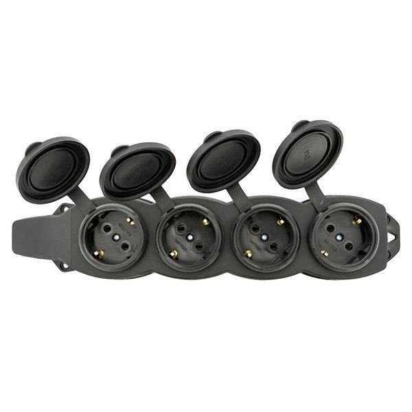 Розетка (колодка) четырехместная с защит. крышками каучуковая 230В 2P+PE 16A IP44 EKF Марс