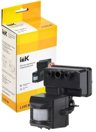 Датчик движения ДД-019 1100Вт 120град 12м IP44 черный IEK