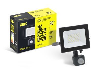 Прожектор СДО 06-30Д светодиодный черный с ДД IP54 6500K IEK