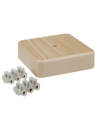 Коробка распаячная КМ41212-04 для открытой проводки безгалогенная (HF) 75х75х20мм сосна (6 клемм 6мм2) IEK