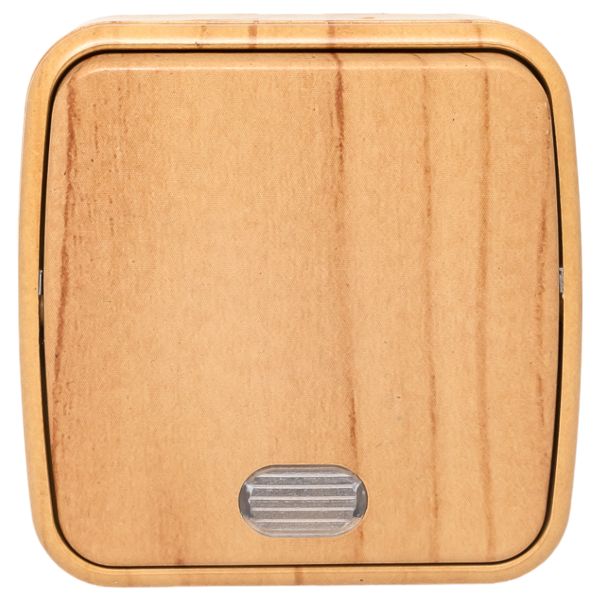 Выключатель 1-клавишный ОП Минск 10А с индикатором светлое дерево EKF