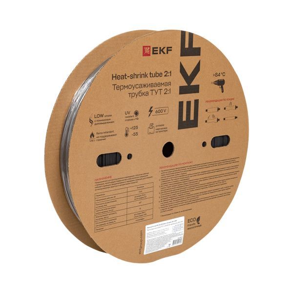 Термоусаживаемая трубка ТУТ нг 40/20 черная рулон EKF PROxima