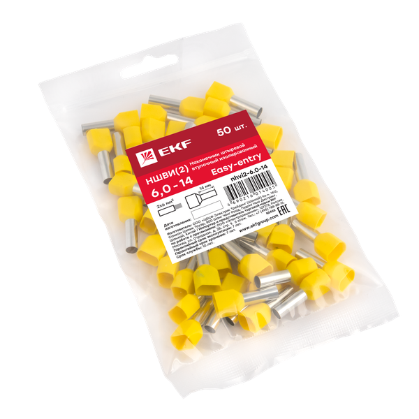 Наконечник штыревой втулочный изолированный НШвИ(2) 6,0-14 (50шт.) EKF PROxima