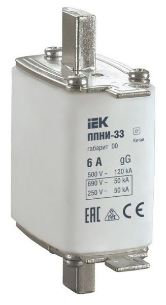 Плавкая вставка предохранителя ППНИ-33 габарит 00 6А IEK