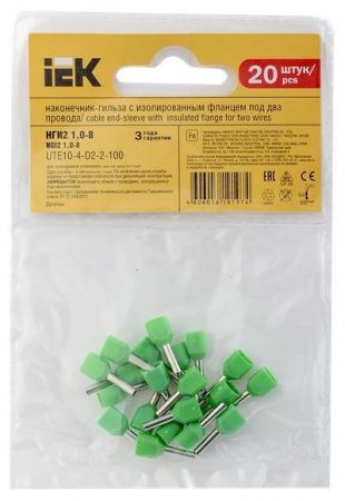 Наконечник НШВИ(2)  1,00-8 Наконечник-гильза НГИ2 1,0-8 (светло-зеленый, 20шт) IEK