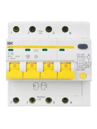 KARAT Дифференциальный автомат АД14 4P 25А 100мА тип AC IEK