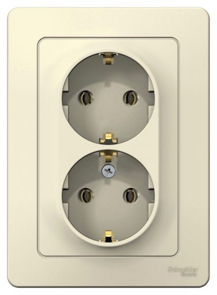 BLANCA скрытой установки розетка двойная с заземлением без шторок, 16А, 250В, молочный