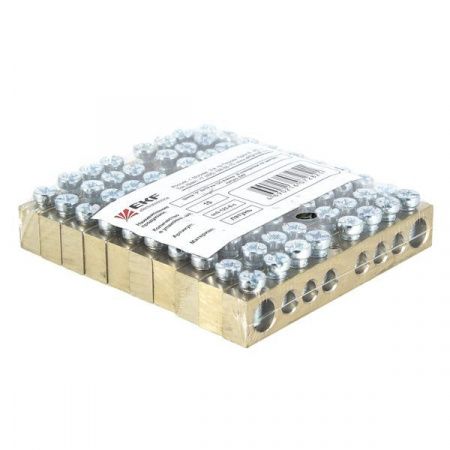 Шина PEN "ноль-земля" (8x12мм) 14 отверстий латунь крепеж по краям EKF PROxima