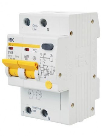 Диф. автомат  2П  63А 300мА  IEK  АД-12