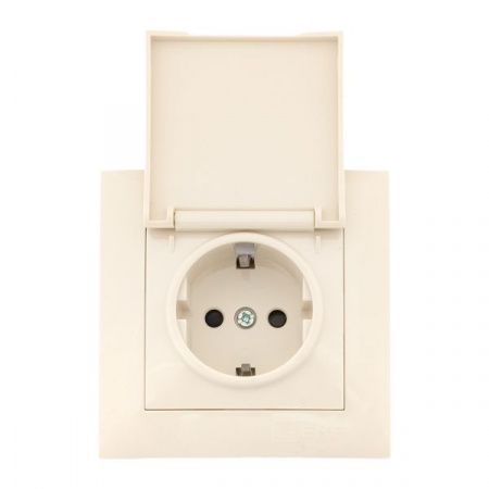 Валенсия розетка 1-местная с/з 16А кремовая с крышкой и защ. штор. EKF
