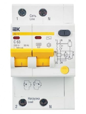 Диф. автомат  2П  63А 300мА  IEK  АД-12