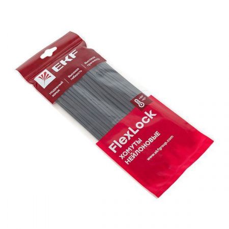 Хомут P6.6 стандартный (ч), 3.6x200 (100шт) FlexLock EKF
