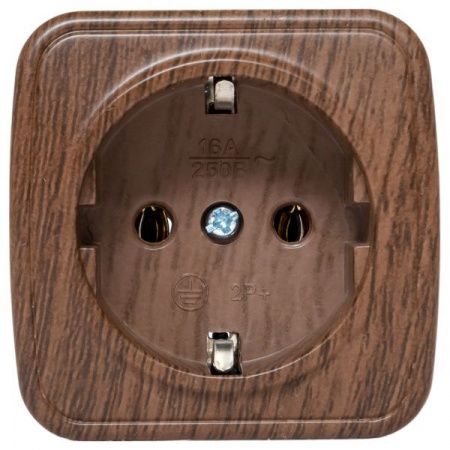 Розетка 1-местная ОП Минск 16А с заземлением тёмное дерево EKF