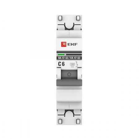 Автоматический выключатель 1P 6А (C) 4,5kA ВА 47-63 EKF PROxima