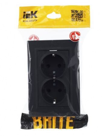 BRITE Розетка 2-местная с заземлением с защитными шторками 16А в сборе РСш12-3-БрГ графит IEK