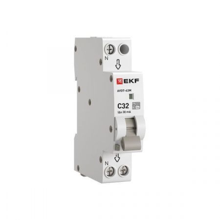 Автоматический выключатель дифференциального тока АВДТ-63М 1P+N 18мм 32А характеристика С 30мА тип AС электронный 6кА PROXIMA EKF