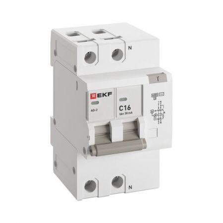 Автоматический выключатель дифференциального тока АД-2 2Р 16А характеристика C 30мА тип АС электронный 6кА PROXIMA EKF