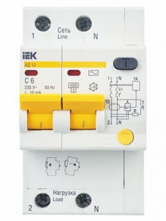 KARAT Дифференциальный автомат АД12 2P 6А 10мА тип AC IEK