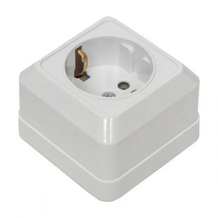 Рим Розетка 1-местная 16А с заземлением белая EKF